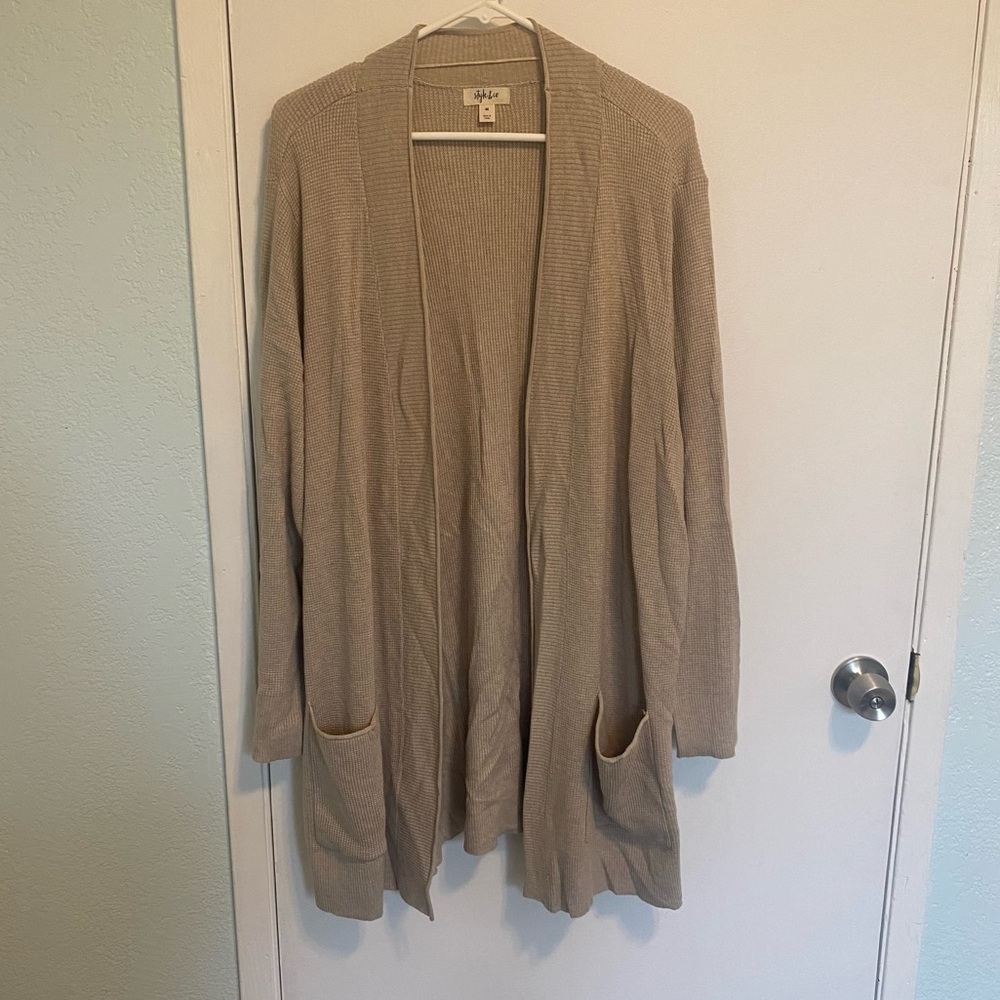 Style & Co Women’s Long Sleeve Soft Cream Neutral Cardigan Front Pockets Sz 4XL